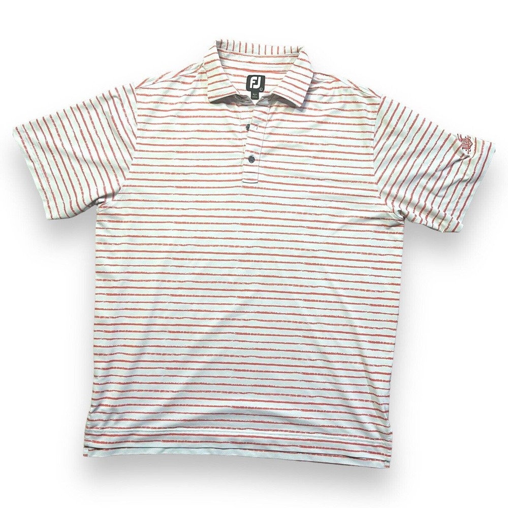 mens footjoy FJ coral/pink white chalk line stripe performance golf polo…‎